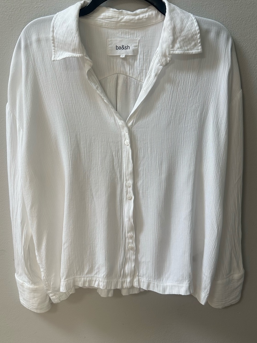 ba&sh White Crinkle 100% Viscose Button Front Blouse Size 3 Large